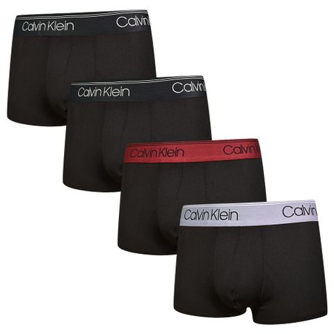 Calvin Klein Microfiber Stretch 四件組 絲質黑色速乾高彈力男性平口/四角褲/CK內褲(黑、黑、酒紅、灰)