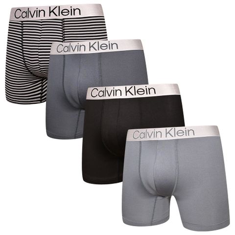 Calvin Klein Chromatic 四入組 柔滑輕盈合身男內褲 平口/四角褲 CK內褲(黑條紋、灰、黑)