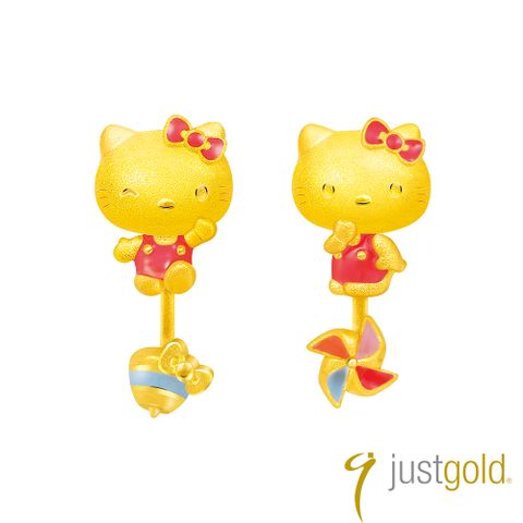 【Just Gold 鎮金店】Hello Kitty 回味童年 純金耳環(雙邊不對稱設計)