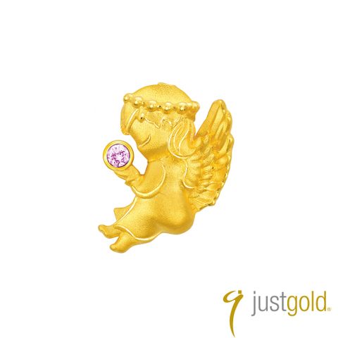 Just Gold 鎮金店 天使的禱告 黃金單耳耳環(粉紅)