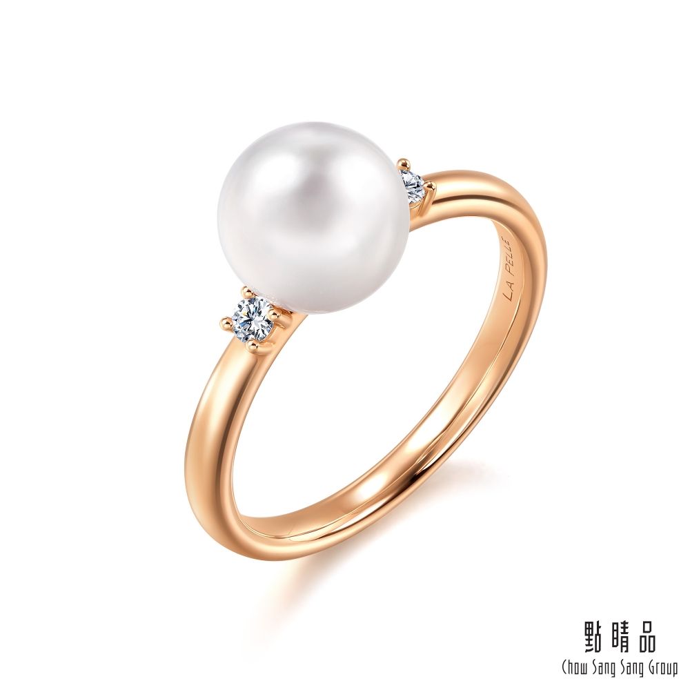 Chow Sang Sang Group 點睛品 La Pelle 日本Akoya珍珠 18K玫瑰金鑽石戒指