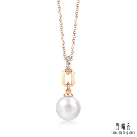 點睛品 Daily Luxe 珍珠環扣 18K玫瑰金鑽石珍珠項鍊