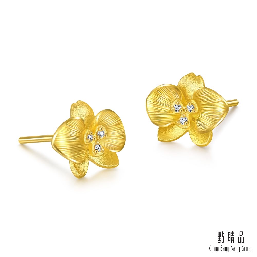 Chow Sang Sang Group 點睛品 蝴蝶蘭 黃金鑽石耳環 (一對)