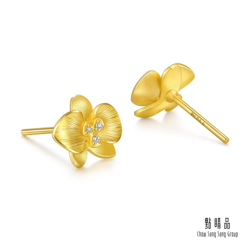 Chow Sang Sang Group 點睛品 蝴蝶蘭 黃金鑽石耳環 (一對)