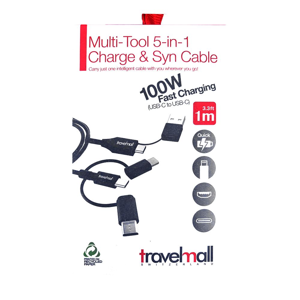 Travelmall  5in1 Type-C / USB-A 1M 數據/快充線-Lightning, Micro-USB & USB-C 5IN1 cable-黑