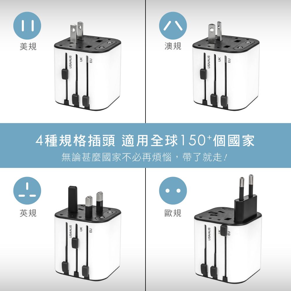KINYO 國際電壓旅行萬國轉接頭旅行組 三孔USB充電器 多國轉換插頭旅充 萬用旅行轉接頭
