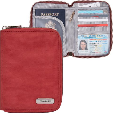 《TRAVELON》對開拉鍊護照包(紅)