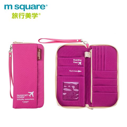 M Square 拉鍊護照夾 - 桃紅