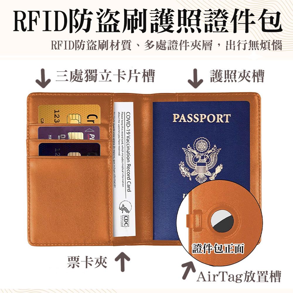 M.E  可用Airtag 防盜刷RFID 防丟防刮多功能護照證件套 濃墨黑