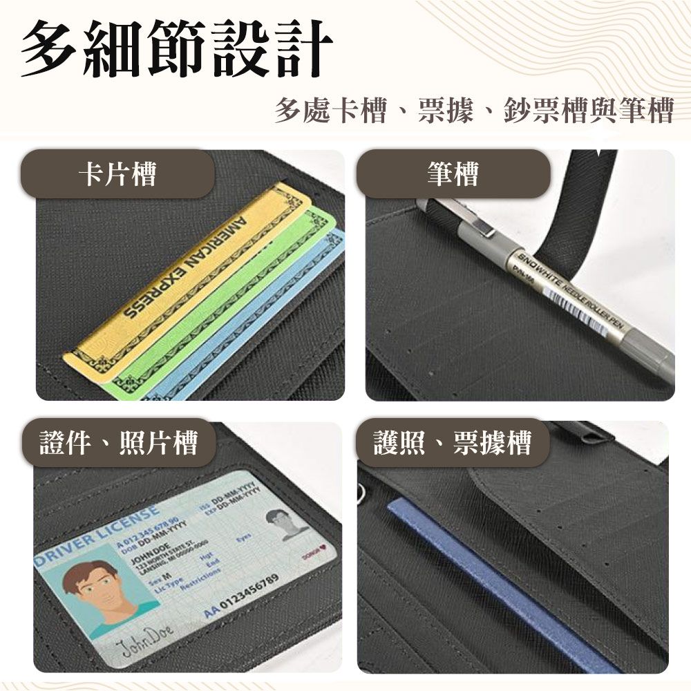 M.E  多功能防盜刷RFID 簡約機票護照證件長夾 附贈行李吊牌 黑