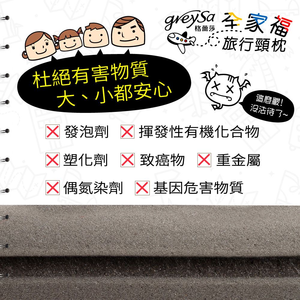 旅行頸枕杜絕有害物質大、小都安心這麼嚴!没法待了~ 發泡劑 揮發性有機化合物 塑化劑  致癌物  重金屬偶氮染劑  基因危害物質