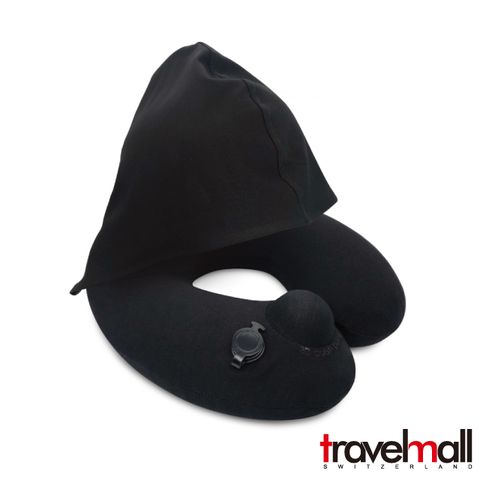 Travelmall 專利3D按壓式充氣連帽頸枕-黑