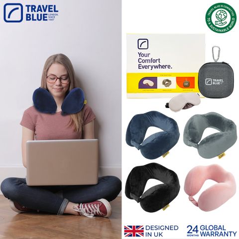 Travel Blue 藍旅 極致禮盒組(內含寧靜頸枕、頸枕收納盒 、豪華眼罩)