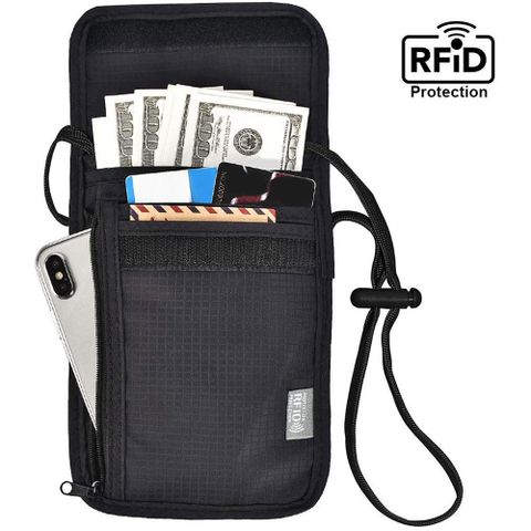iware RFID掛頸防搶包 防掃描卡片側錄 隨身隱形防盜包斜背包 護照包證件夾 旅行旅遊收納包護照夾