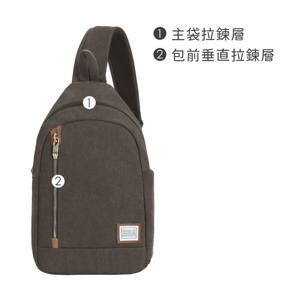 TRAVELON 美國 Heritage帆布3層防盜單肩背包(牛仔灰) / 側背包 斜肩包 背帶包 防割防搶