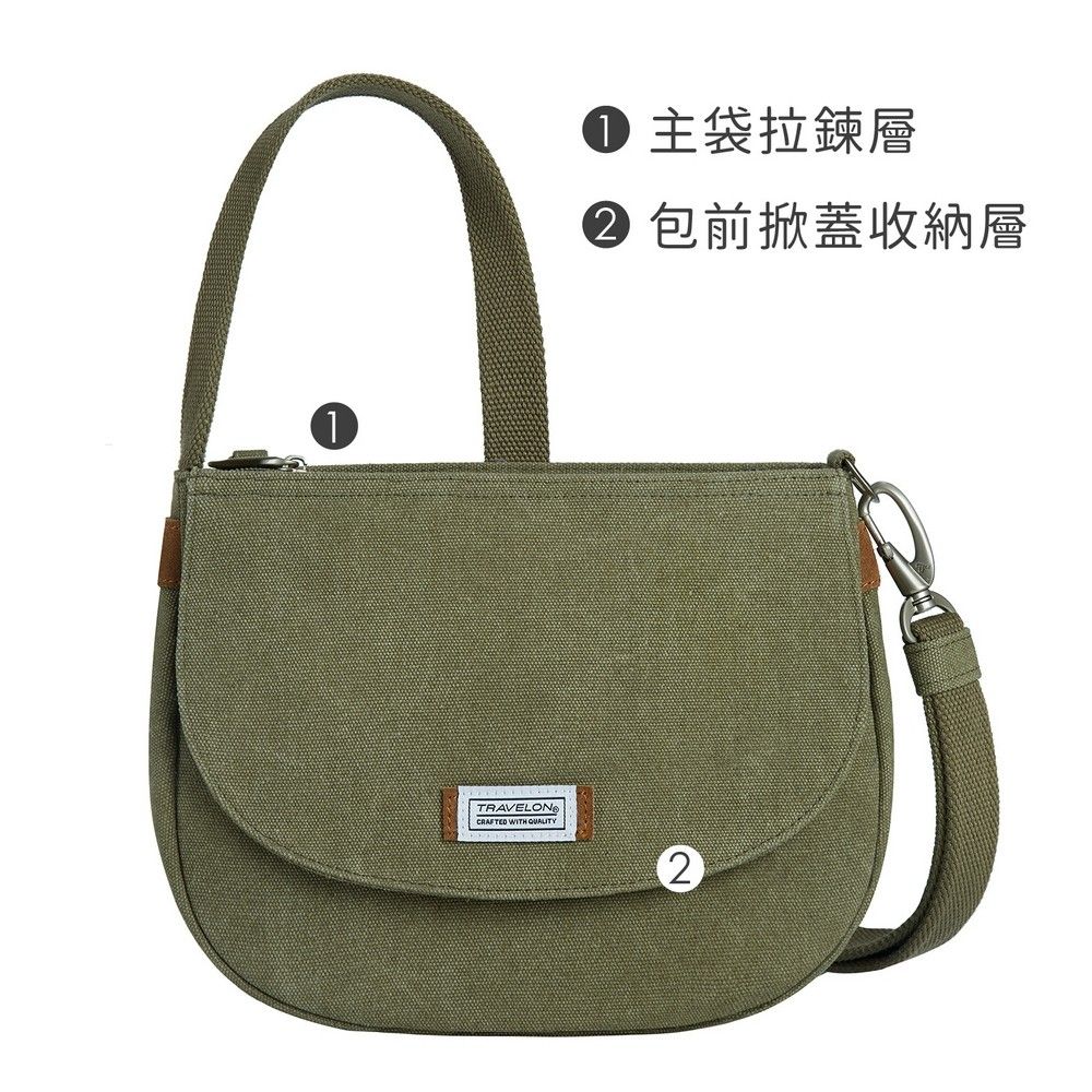 TRAVELON 美國 Heritage帆布3層輕便防盜斜背包(牛仔綠) / 側背包 斜肩包 小包 背帶包 防割防搶
