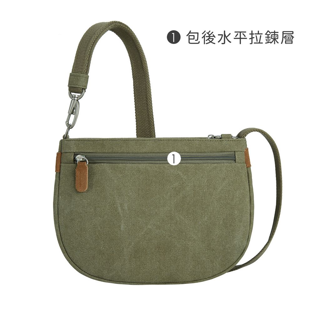TRAVELON 美國 Heritage帆布3層輕便防盜斜背包(牛仔綠) / 側背包 斜肩包 小包 背帶包 防割防搶