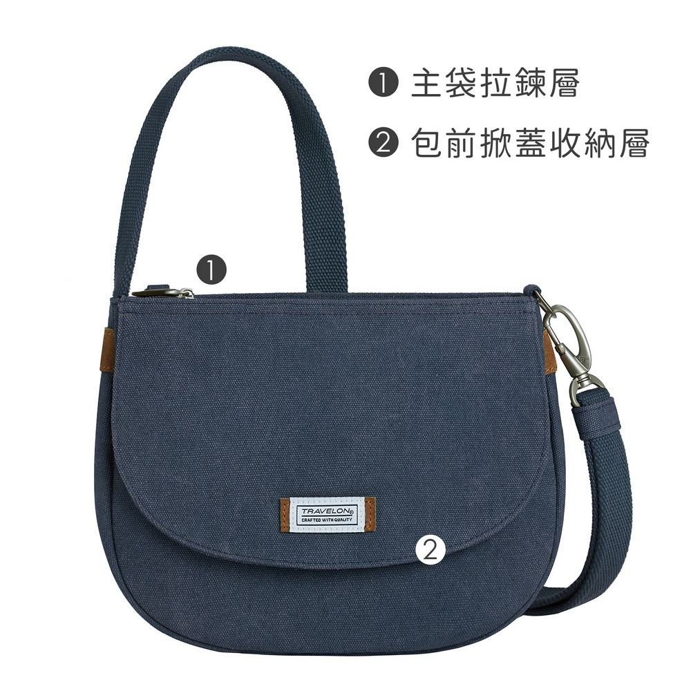 TRAVELON 美國 Heritage帆布3層輕便防盜斜背包(牛仔藍) / 側背包 斜肩包 小包 背帶包 防割防搶