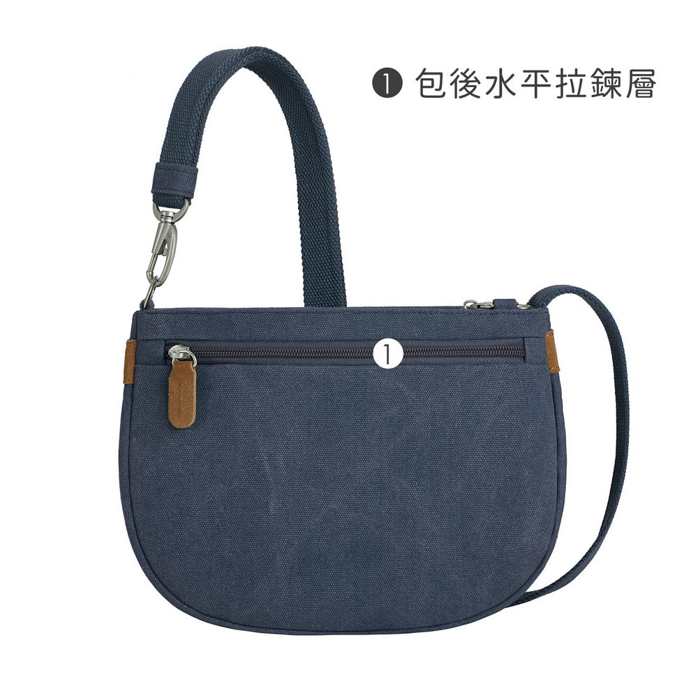 TRAVELON 美國 Heritage帆布3層輕便防盜斜背包(牛仔藍) / 側背包 斜肩包 小包 背帶包 防割防搶