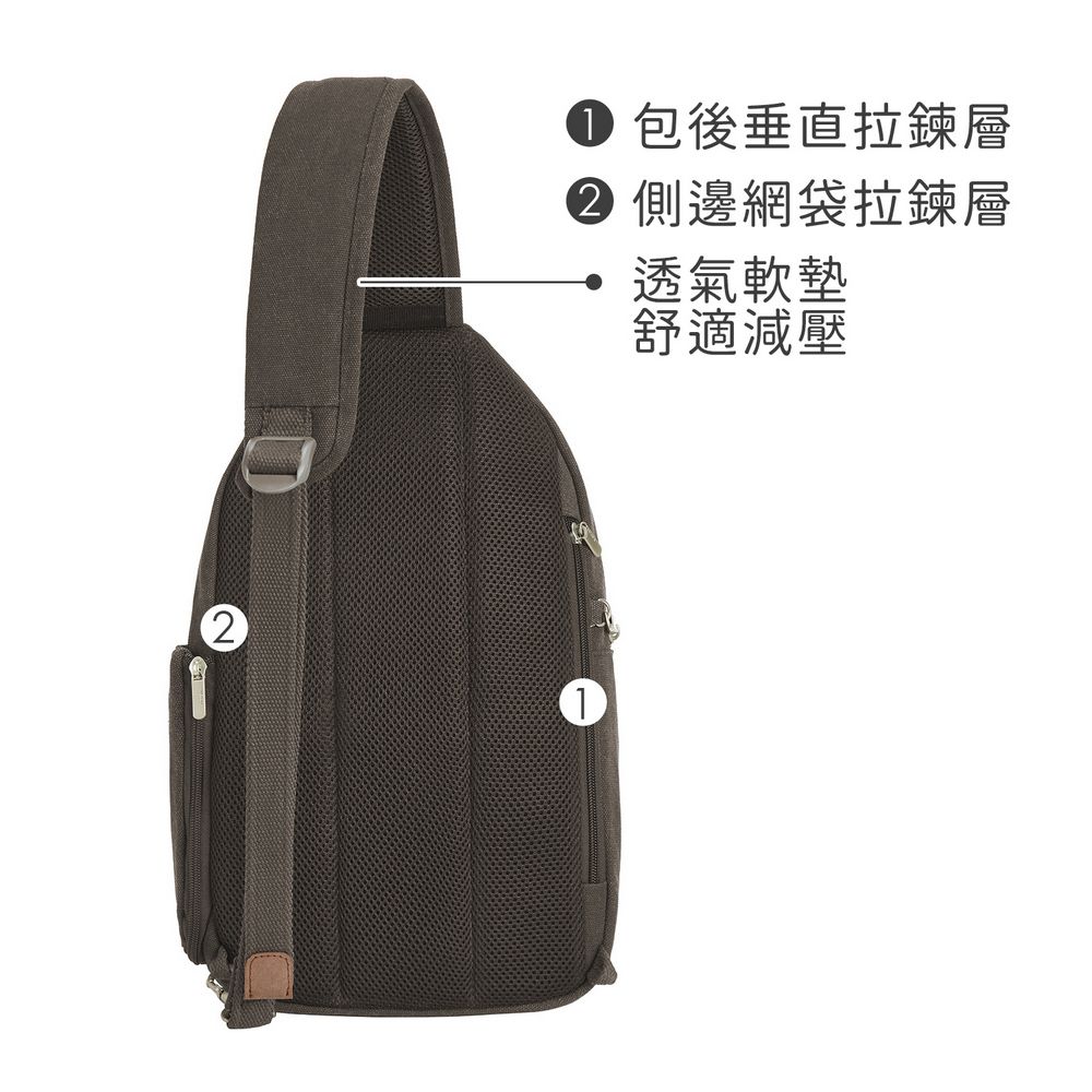 TRAVELON 美國 Heritage帆布3層防盜單肩背包(牛仔灰) / 側背包 斜肩包 背帶包 防割防搶