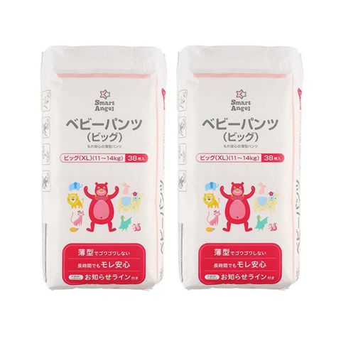 (2袋超值組)日本Smart Angel西松屋-親子旅遊嬰幼兒拉拉褲XL(11~14kg)38片/袋(夜間瞬吸防漏,透氣彈力紙尿布,輕薄紙尿褲)