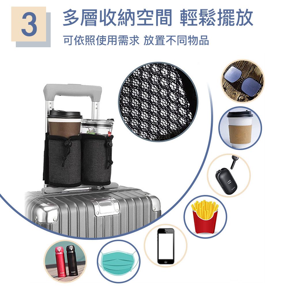 Viita 行李箱拉桿水杯飲料收納袋 牛津布防水雙格可調節杯瓶包 藍