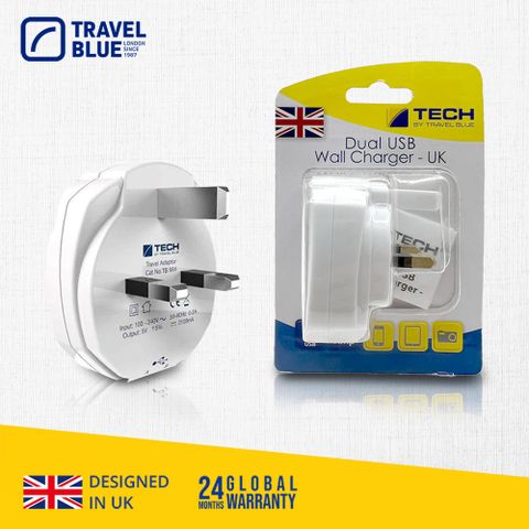 【Travel Blue 藍旅】英國USB轉接頭 雙孔 TB964