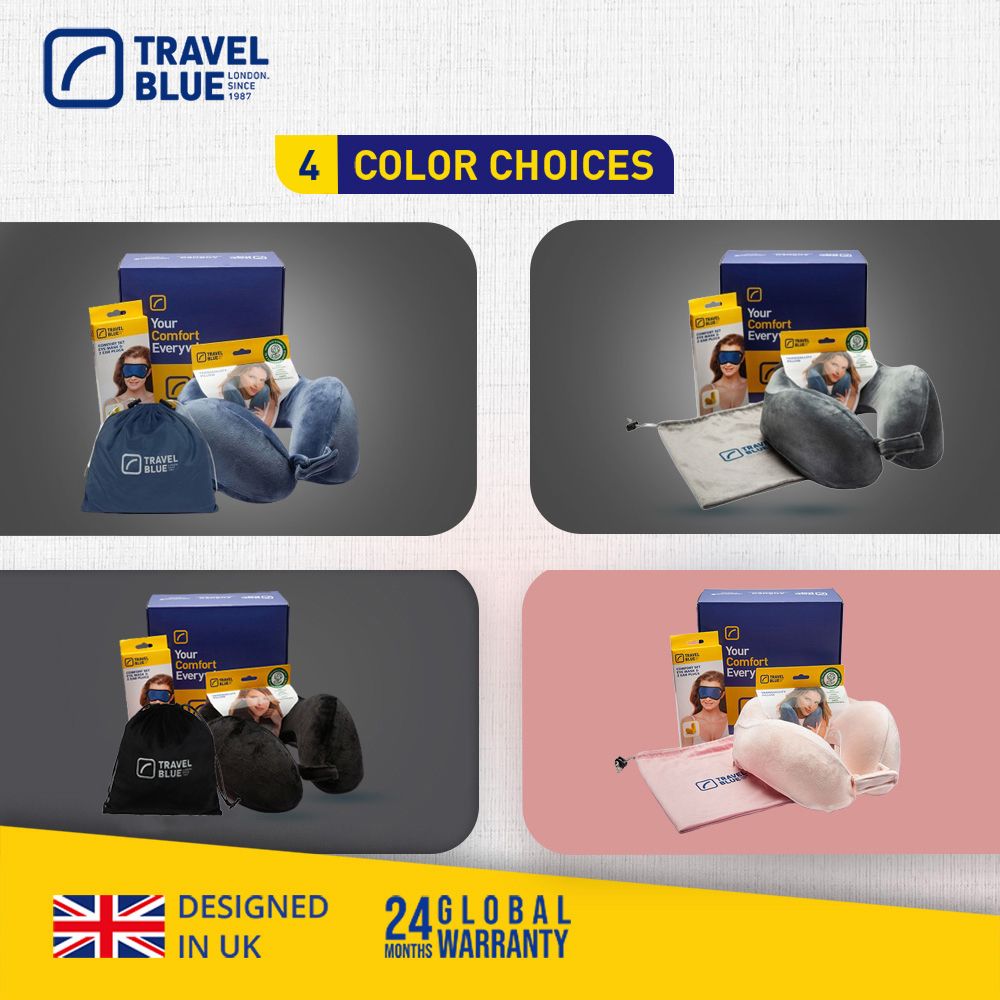 TRAVELBLUELONDONSINECYourComfortEveryvTRAVELBLUEYourComfortEveryTRAVELBLUE4 COLOR CHOICESDESINEDIN UK24GLOBALMONTHS WARRANTYGYourComfortEveryYourComfortEvery