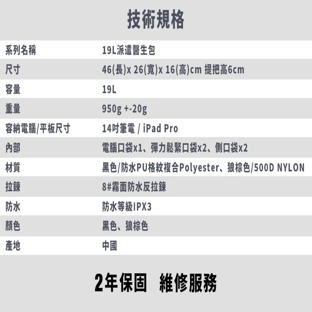 Dr.Wilds 荒野醫生 19L派遣醫生包 後背包 輕量旅行 手提袋 大容量 戶外風格 黑 狼棕 台灣出貨 官方賣場