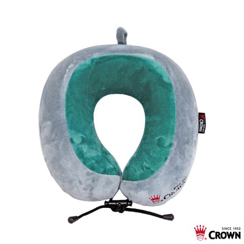 CROWN 皇冠 旅行紓壓頸枕 雙色(雙峰)U形記憶棉旅行頸枕-綠灰