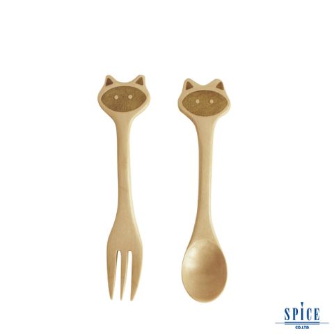 【日本】 SPICE OF LIFE PETTIT MAMAN 兒童天然木頭叉子&amp;湯匙套組- 貓咪 造型可愛 環保餐具 寶寶餐具 天然餐具