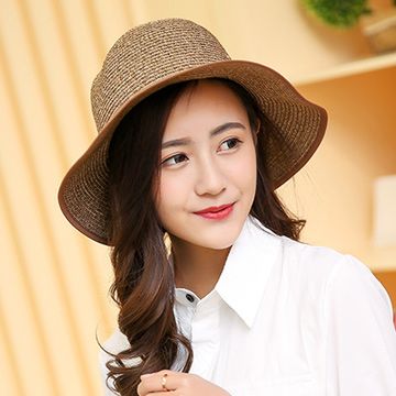 【幸福揚邑】日韓防紫外線可折疊大檐帽綁帶棉紗防曬遮陽帽-咖啡