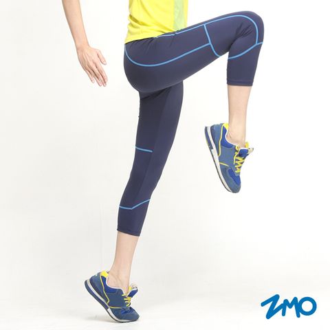 【ZMO】女運動親膚彈力七分褲PS464 / 深藍 / MIT台灣製造