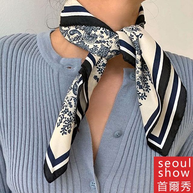Seoul Show 首爾秀  腰果花卉百搭頭巾仿蠶絲方領巾雪紡絲巾