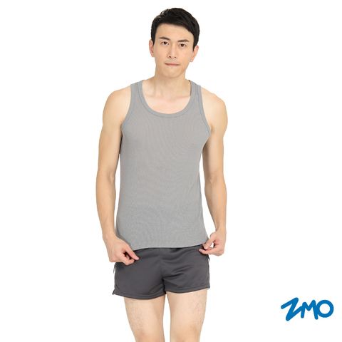ZMO 男多色吸排羅紋背心KS567-中灰