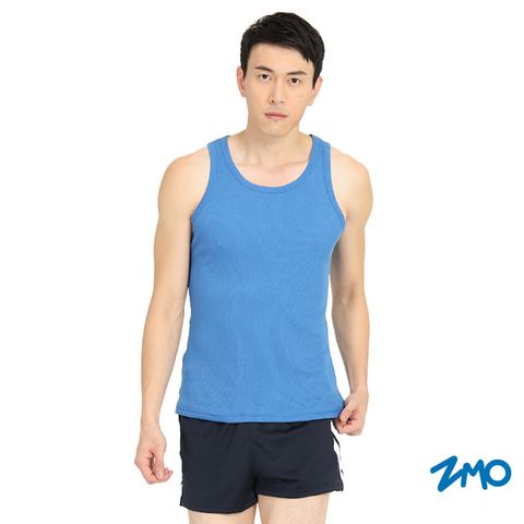 ZMO 男多色吸排羅紋背心- 中藍KS567