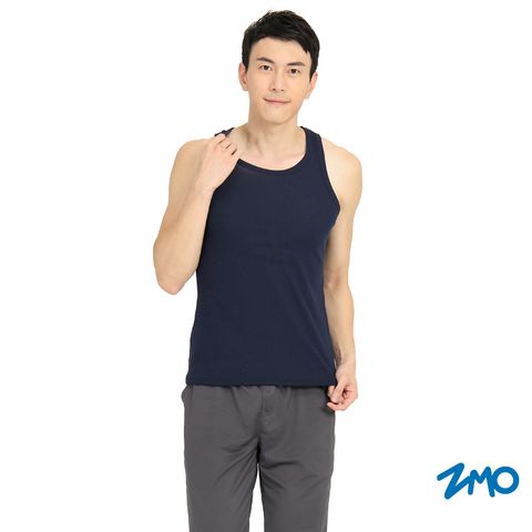 ZMO 男多色吸排羅紋背心- 深藍 KS567