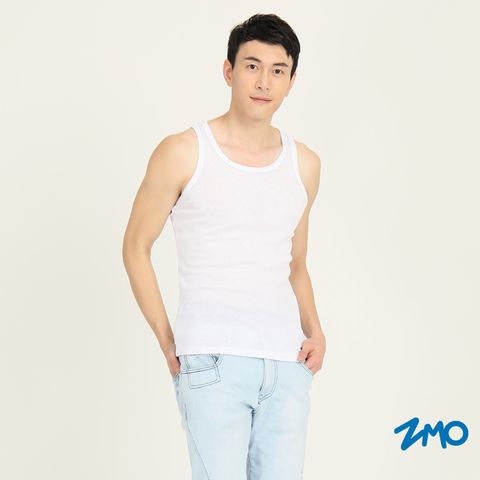 ZMO 男多色吸排羅紋背心-白色KS567