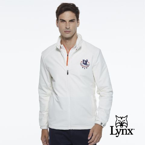 【Lynx Golf】男款防潑水內刷毛Lynx立體凸印長袖外套-牙白色