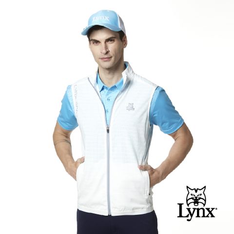 Lynx Golf 男款涼爽透氣彩色織帶山貓織標拉鍊口袋無袖背心(二色)