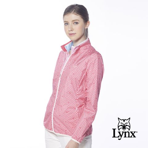 【Lynx Golf】女款滿版高爾夫球LYNX字樣印花隱形拉鍊口袋長袖外套(二色)