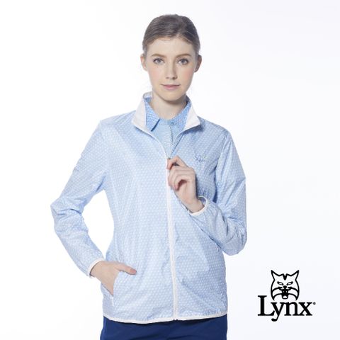 Lynx Golf 女款滿版高爾夫球LYNX字樣印花隱形拉鍊口袋長袖外套(二色)