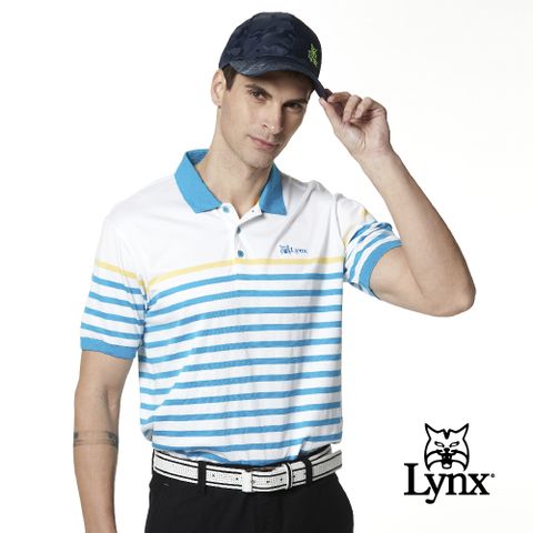 Lynx Golf 男款吸濕排汗合身版配色條紋山貓繡花短袖POLO衫(二色)