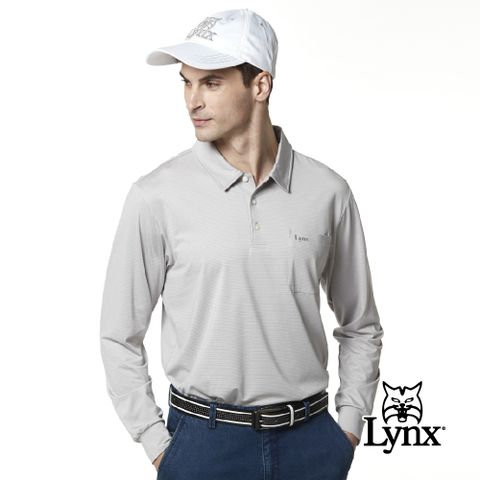 Lynx Golf 男款吸濕排汗抗UV胸袋款素面Lynx繡花長袖POLO衫(三色)