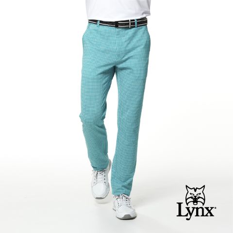【Lynx Golf】男款日本進口布料格紋隱形拉鍊窄管平口休閒長褲(二色)