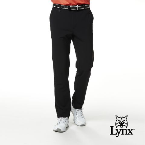 Lynx Golf 男款彈性舒適斜邊剪接設計素面窄管平口休閒長褲(二色)