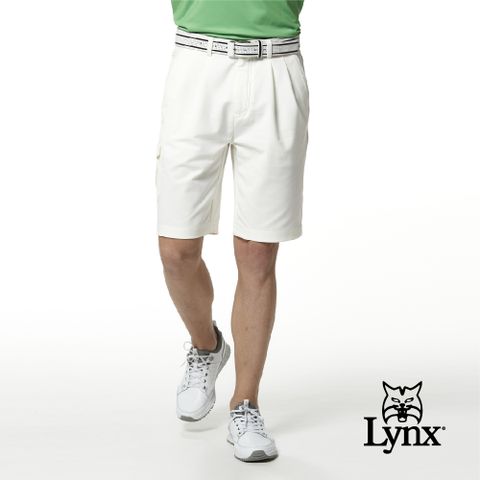 Lynx Golf 男款彈性舒適基本款後袋蓋設計雙折休閒短褲(三色)