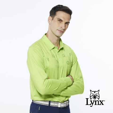 Lynx Golf 男款合身版吸濕排汗字樣線條印花長袖POLO衫(二色)