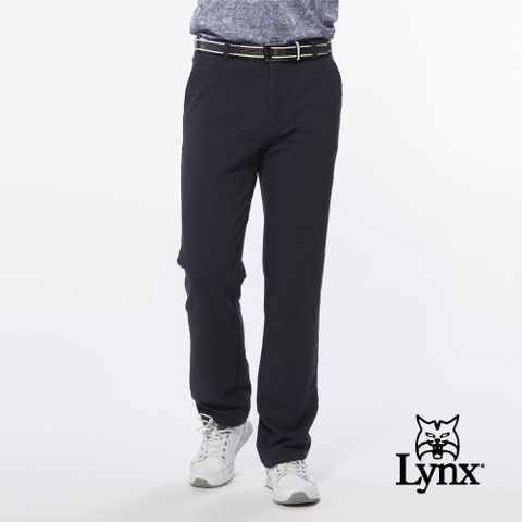 Lynx Golf 男款日本進口布料口袋剪接造型織帶設計平口基本版休閒長褲(二色)