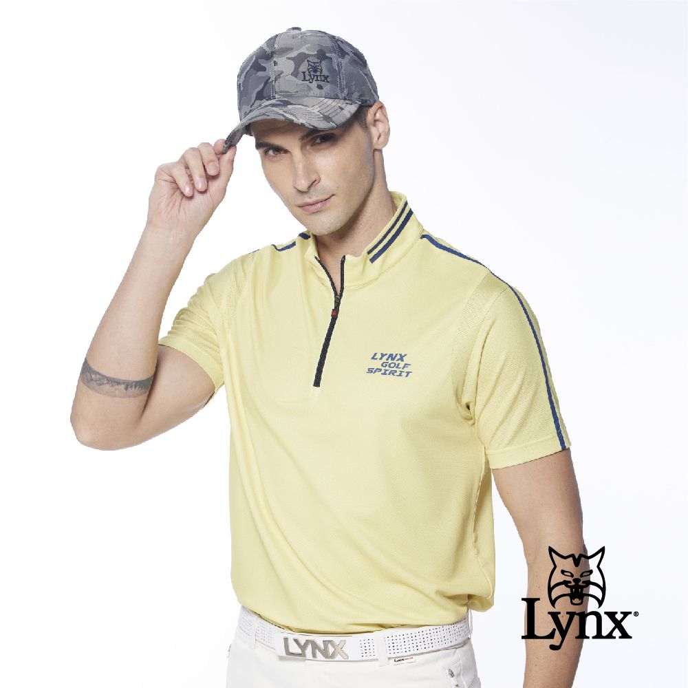 Lynx Golf 男款吸汗速乾涼感Mesh洞洞布異材質剪接短袖立領POLO衫/高爾夫球衫(二色)